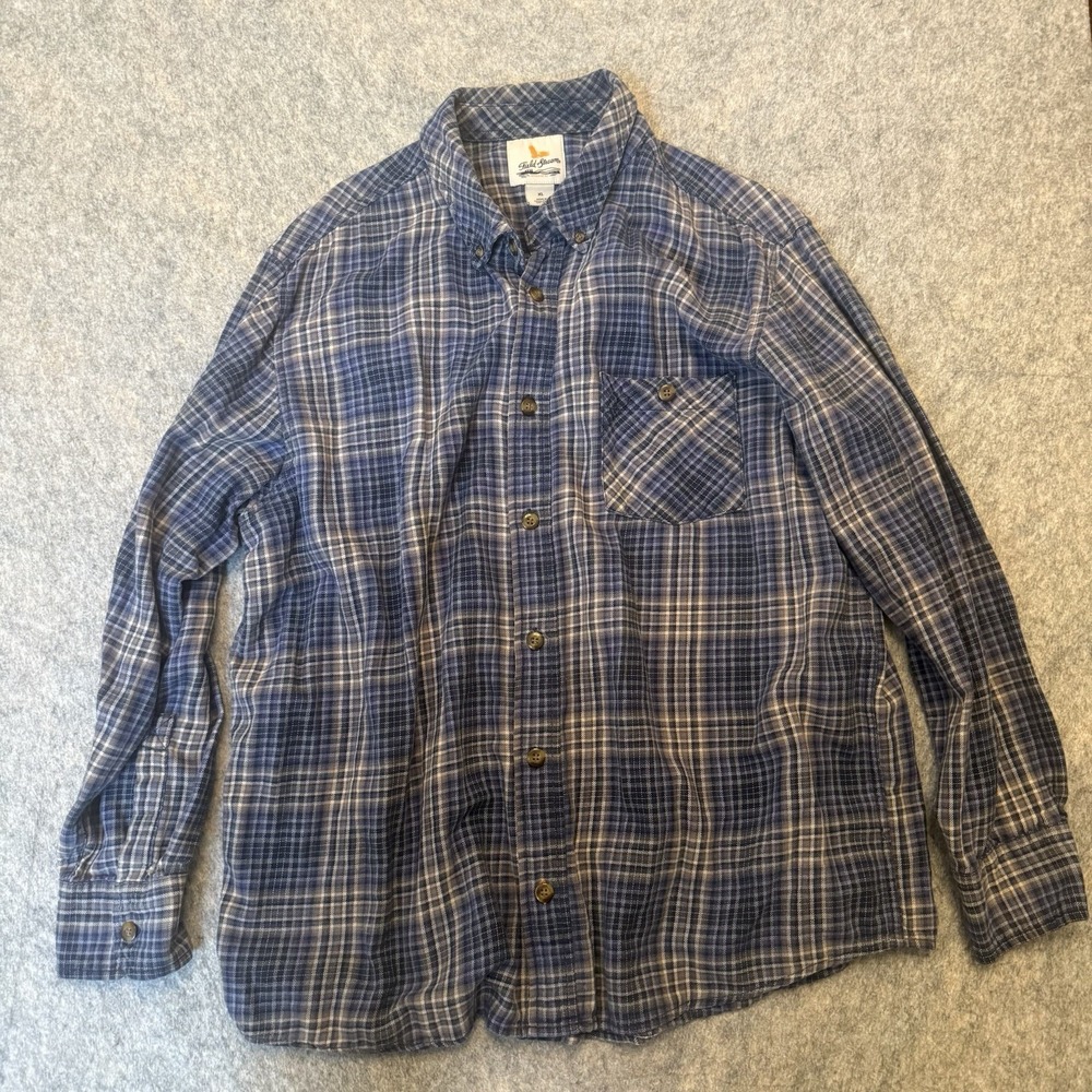 Field & Stream Mens XL Plaid Flannel Shirt Blue Gray Buttn Down Outdoor Workwear